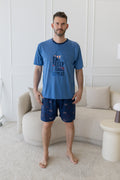 Pijama homem algodão Eat Sleep Game Repeat azul