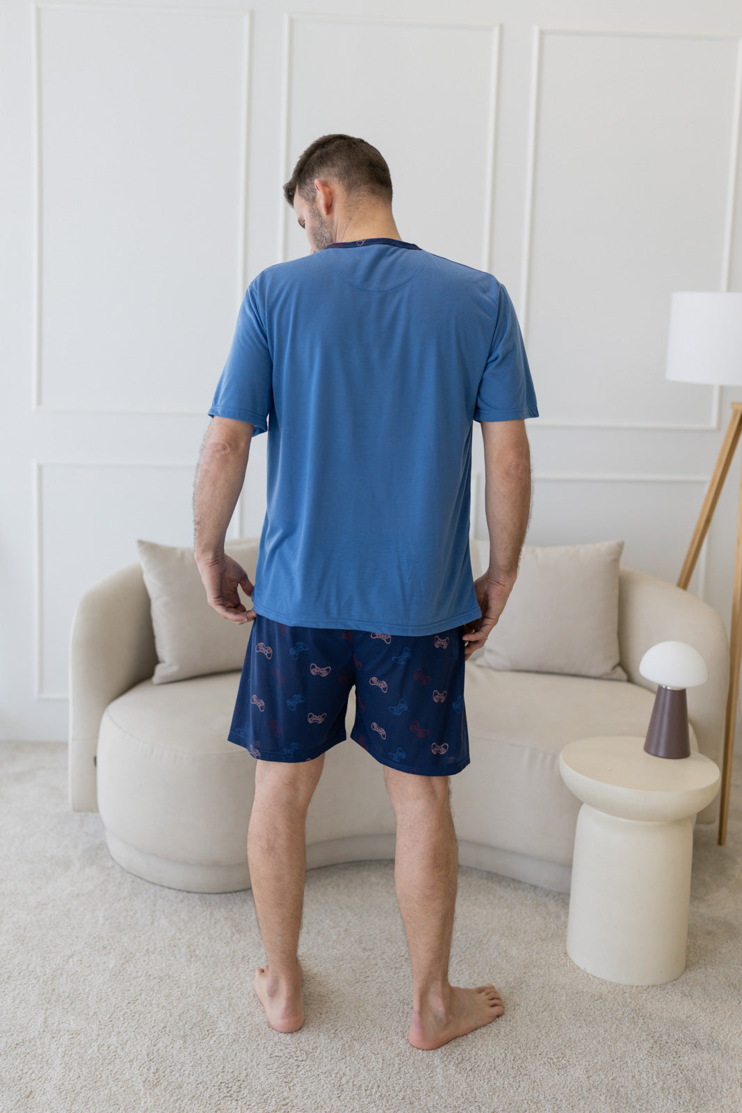 Pijama masculino algodão t-shirt e calção gaming