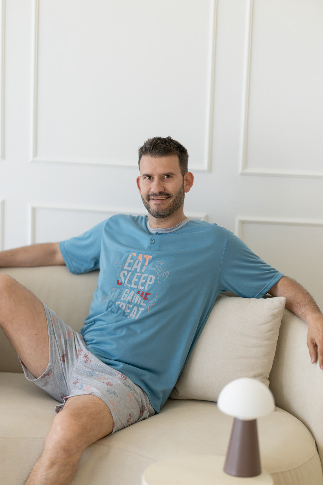 Pijama masculino azul claro algodão gaming