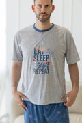 Pijama homem algodão Eat Sleep Game Repeat cinza
