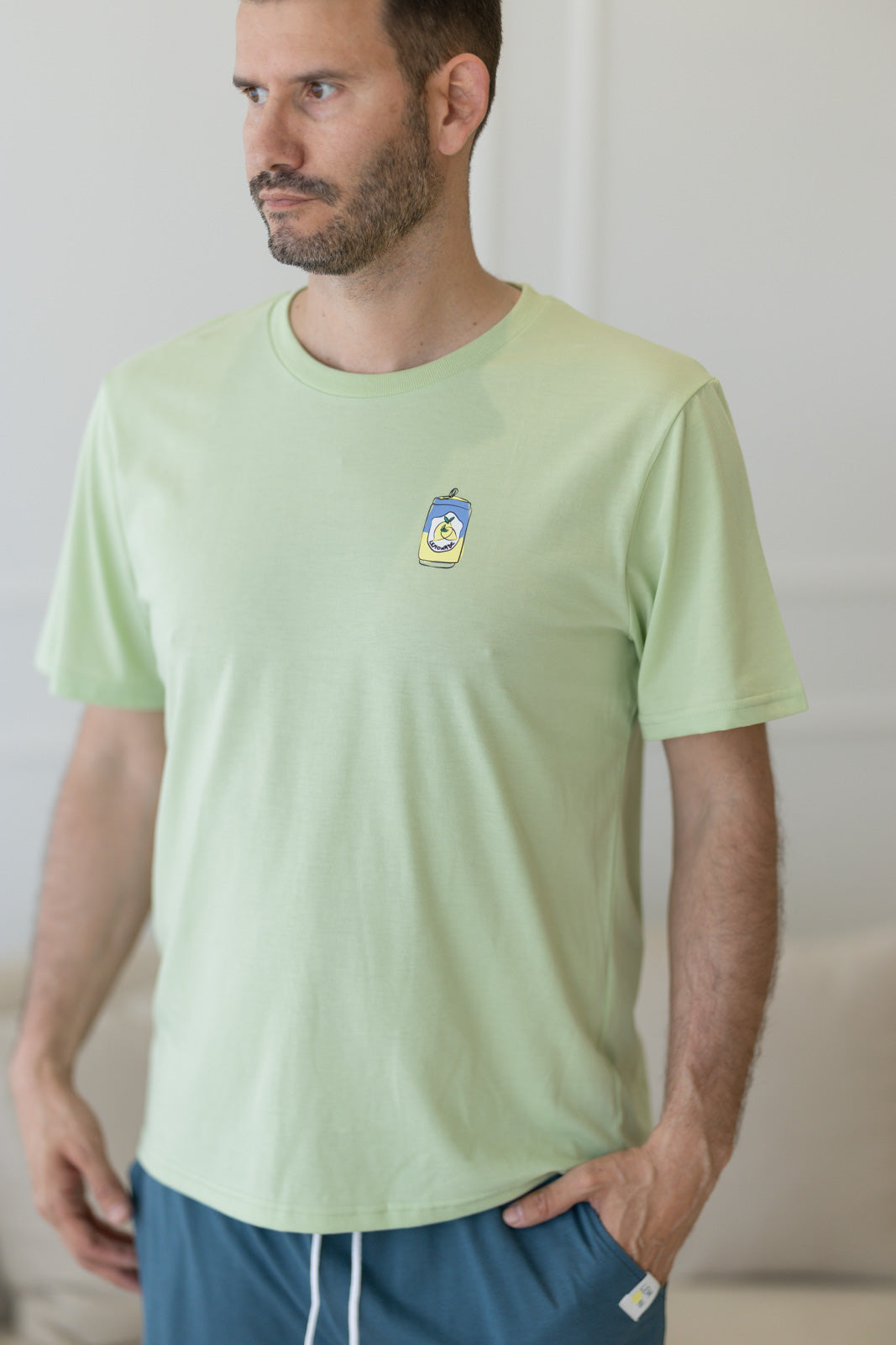 Pijama homem algodão verde claro - detalhe estampado