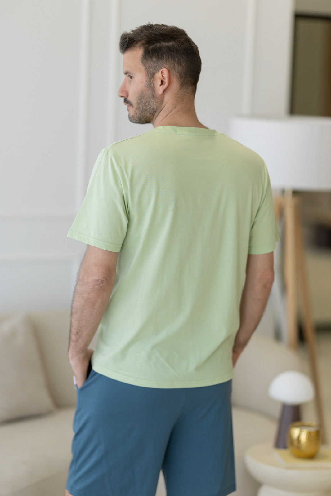 Pijama homem algodão verde claro - costas